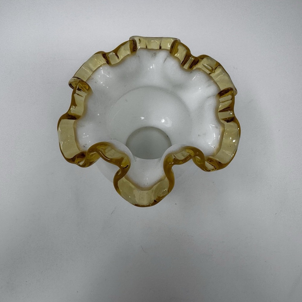 Fenton Gold Crest Glass Vase with Amber Ruffled Rim, 5 in Tall  Vintage - Picture 7 of 11